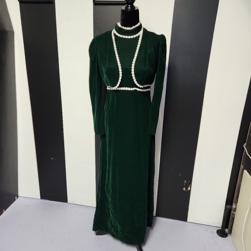 70's emerald and daisy velvet dress + bolero - Picture 7 of 8